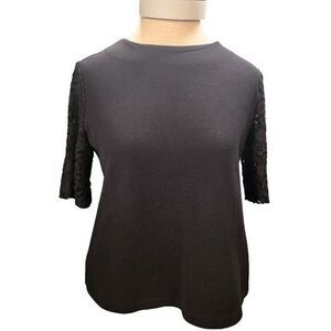 LOFT Ann Taylor Loft Black Knit Lace Short Sleeve Top Blouse! NWT!!! Sz‎ SMALL